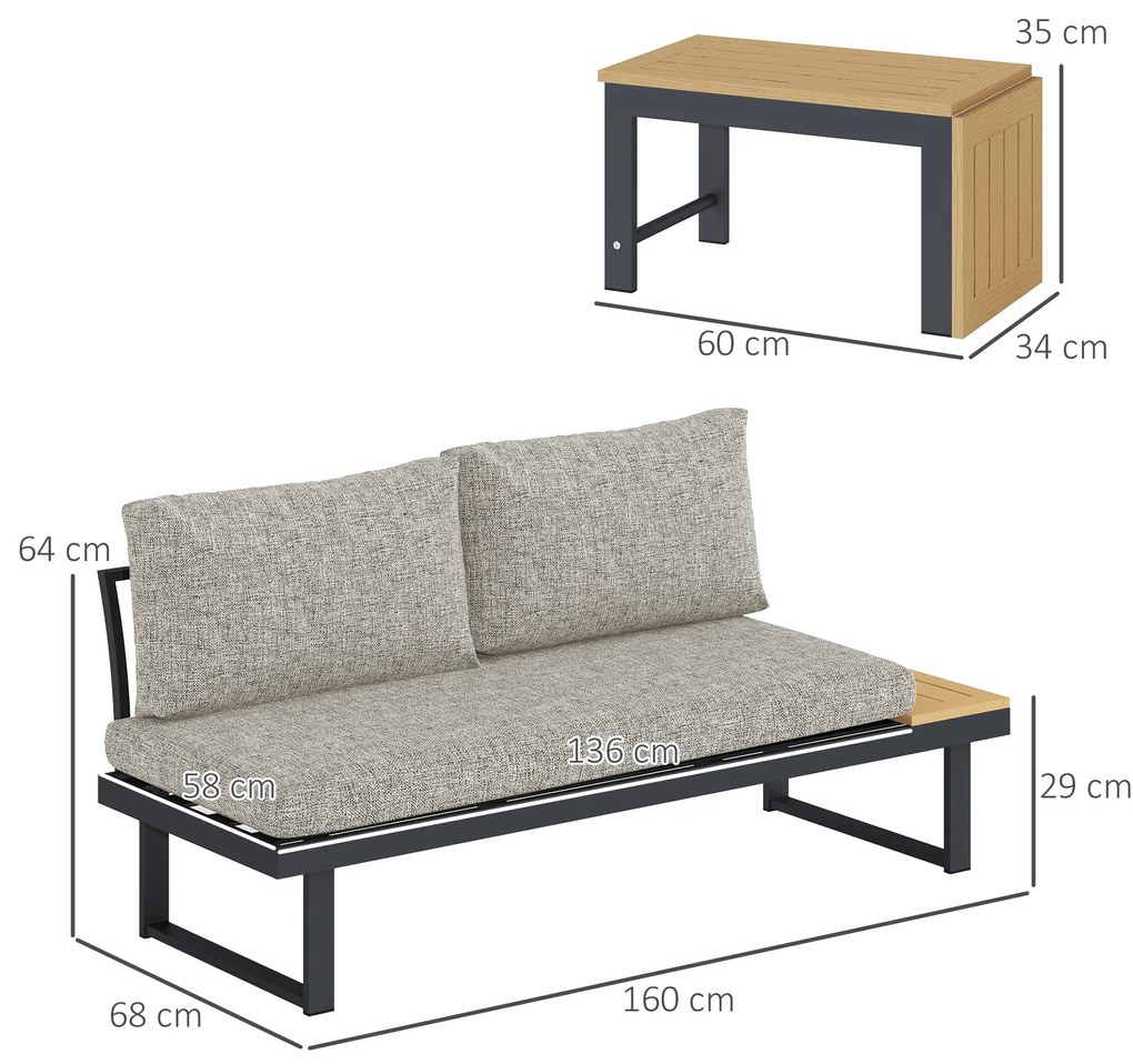 Conjunto de Jardim de 3 Peças Móveis de Exterior com 2 Sofás de 2 Lugares e Mesa de Centro Versátil Conjunto de Sofá de Exterior Cinza