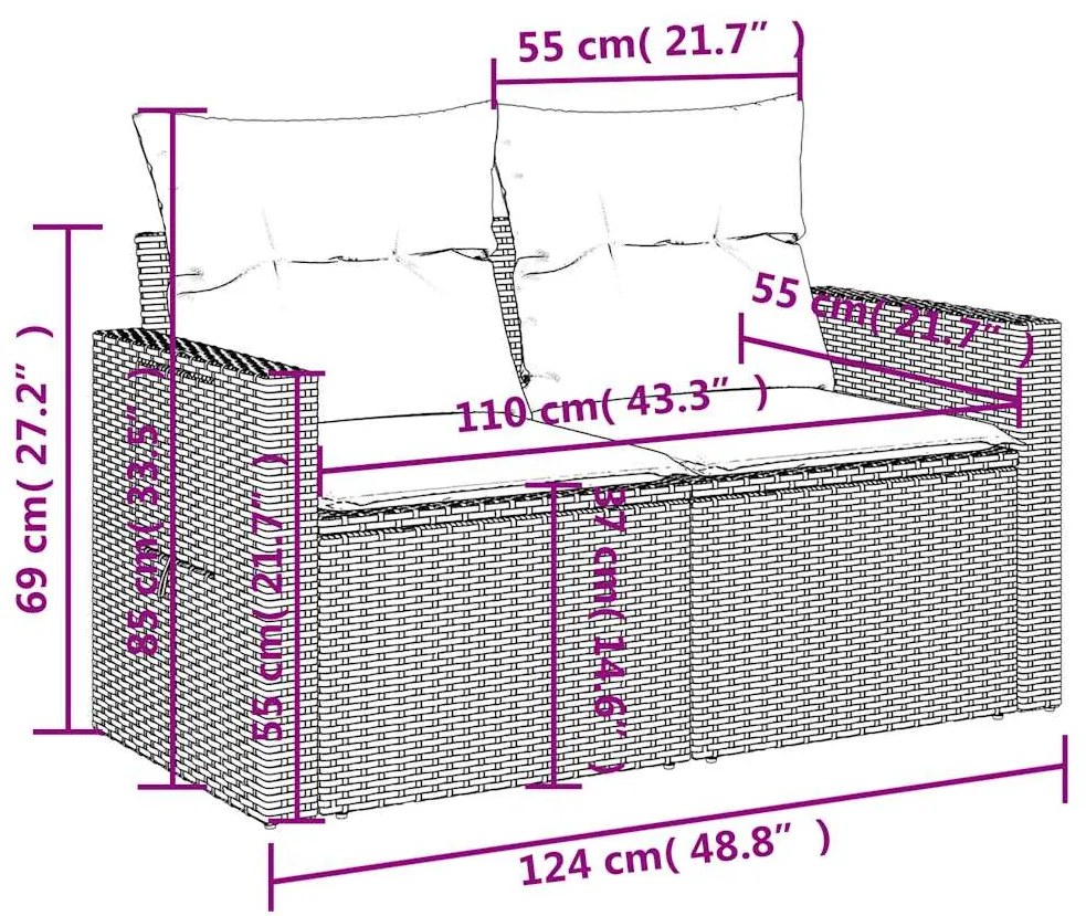 10 pcs conj. sofás jardim com almofadões vime PE cinzento-claro