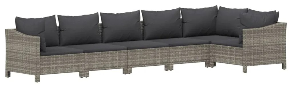 6 pcs conjunto lounge de jardim c/ almofadões vime PE cinzento