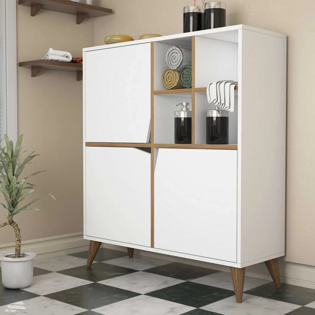 Armário Multiusos Pulse – Branco e Nogueira – 100x115x30 cm