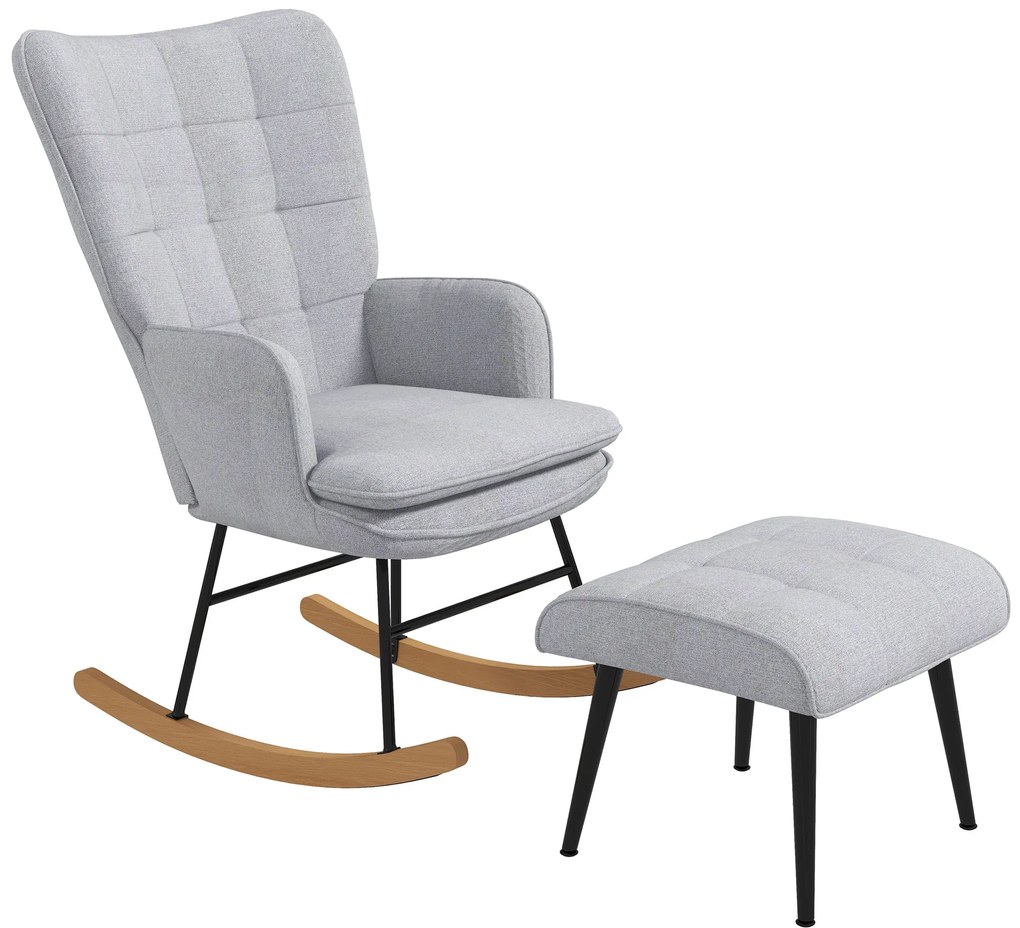 Poltrona Baloiço com Apoio para os Pés Poltrona Relax com Almofada Acolchoada e Anti-Tombo 64x89x90 cm Cinzento