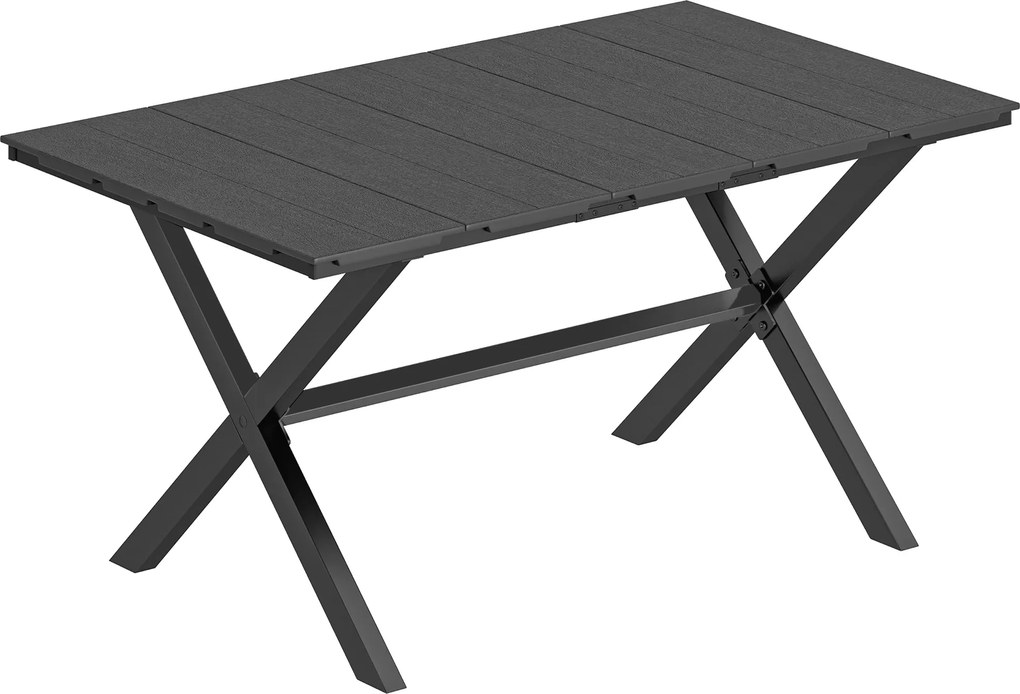 Outsunny Mesa de Jantar Retangular para Jardim para 6 Pessoas com Tampo de HDPE Efeito Ripas e Estrutura Metálica 150x90x74 cm, Preto | Aosom Portugal