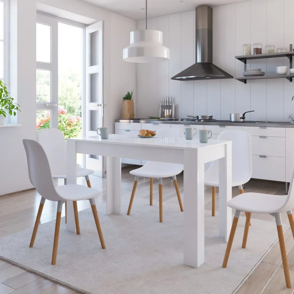 800438 vidaXL Mesa de jantar 120x60x76 cm contraplacado branco brilhante