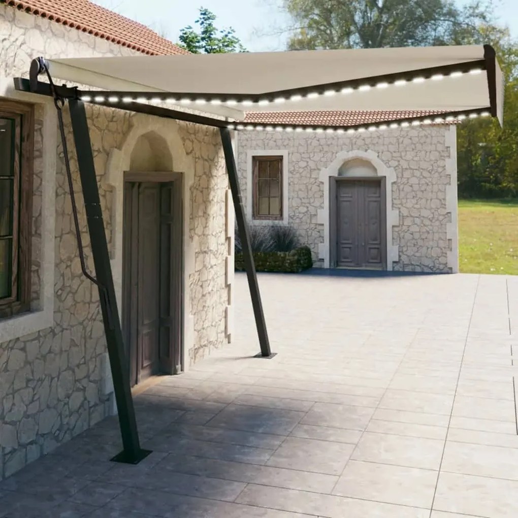 vidaXL Toldo automático com LED e sensor de vento 4x3 m cor creme
