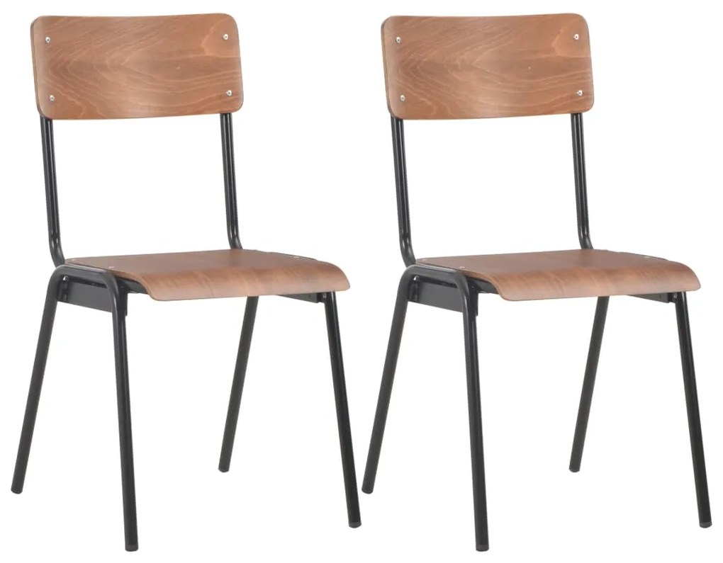 vidaXL Cadeiras de jantar 2 pcs contraplacado maciço e aço castanho