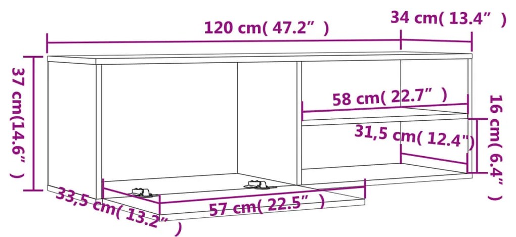 Móvel de TV 120x34x37 cm derivados de madeira cinzento sonoma