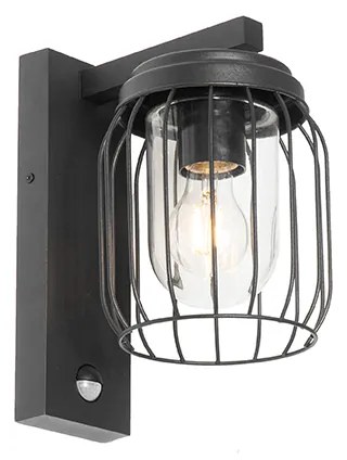 Candeeiro de parede exterior moderno preto IP44 com sensor de movimento - Luc Moderno
