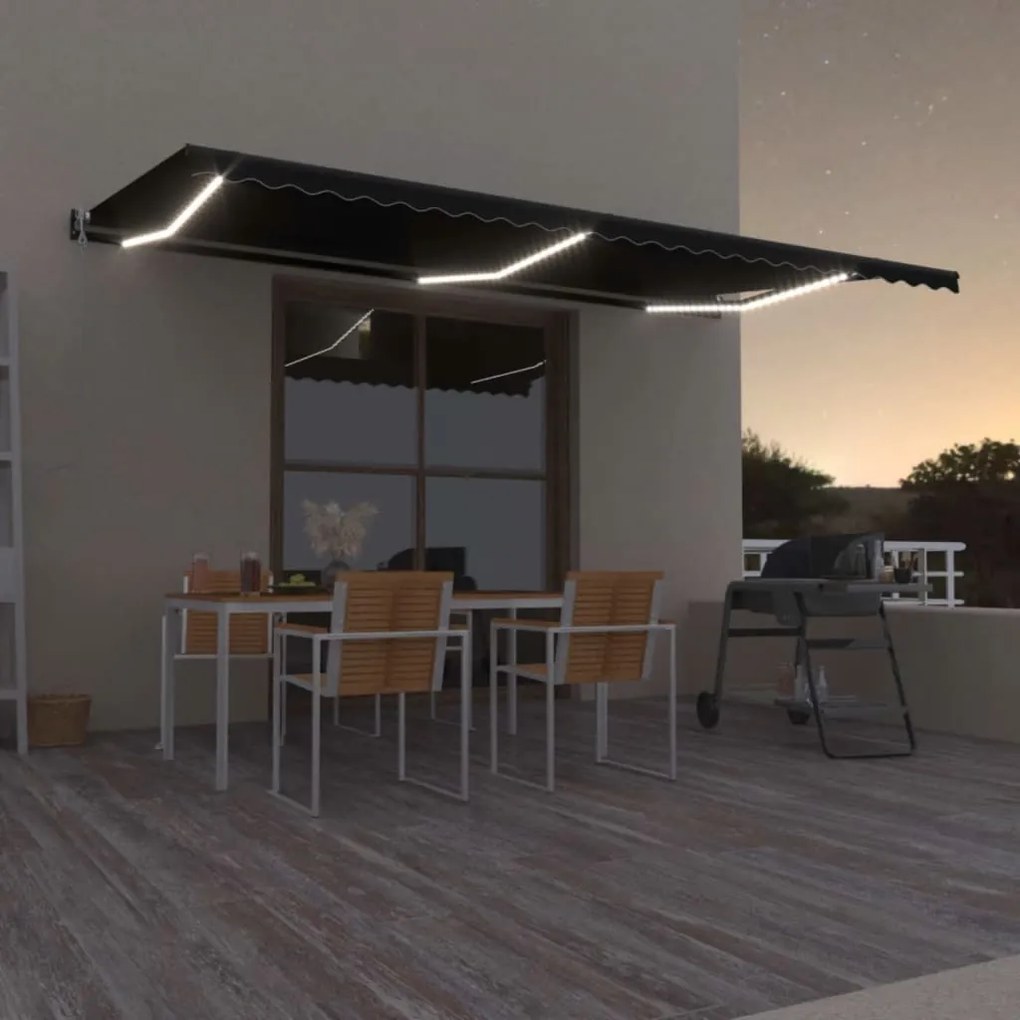 Toldo automático com LED e sensor de vento 600x350 cm antracite