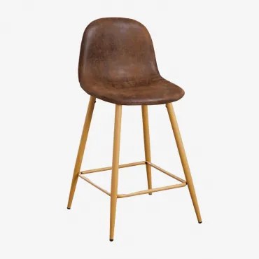 Banqueta Alta Em Polipele Glamm Madeira Natural & Café Vintage & ↑65 Cm - Sklum