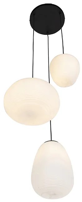 Candeeiro de suspensão design preto 3 luzes com vidro opal - Hero Design