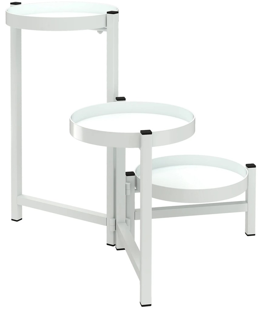 Outsunny Suporte para Vasos de Plantas Dobrável de Metal com 3 Prateleiras Redondas – Interior e Exterior 40x40x42 cm Branco | Aosom Portugal