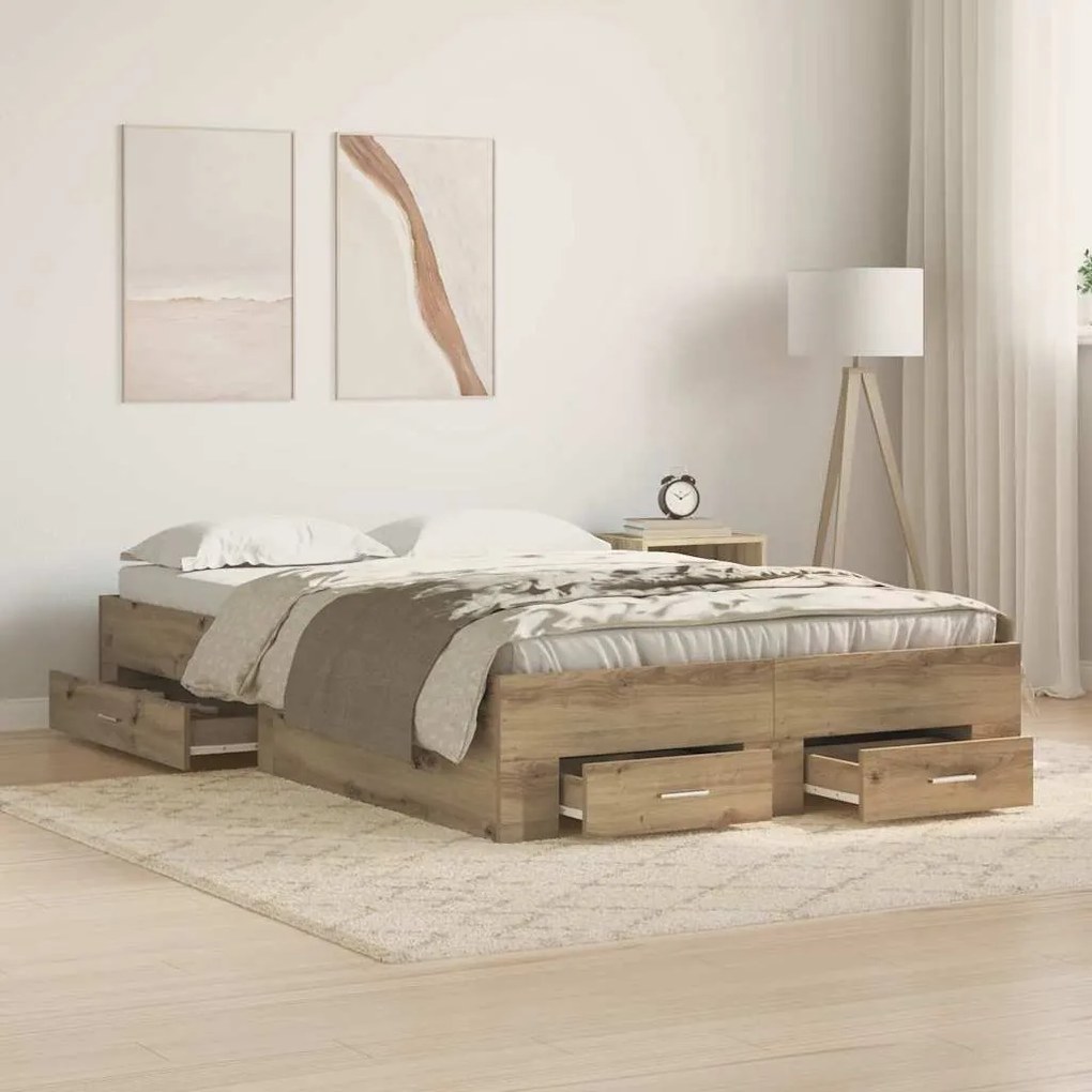 Cama com Gavetas vidaXL Carvalho Artisan 120x190 cm Madeira de engenha