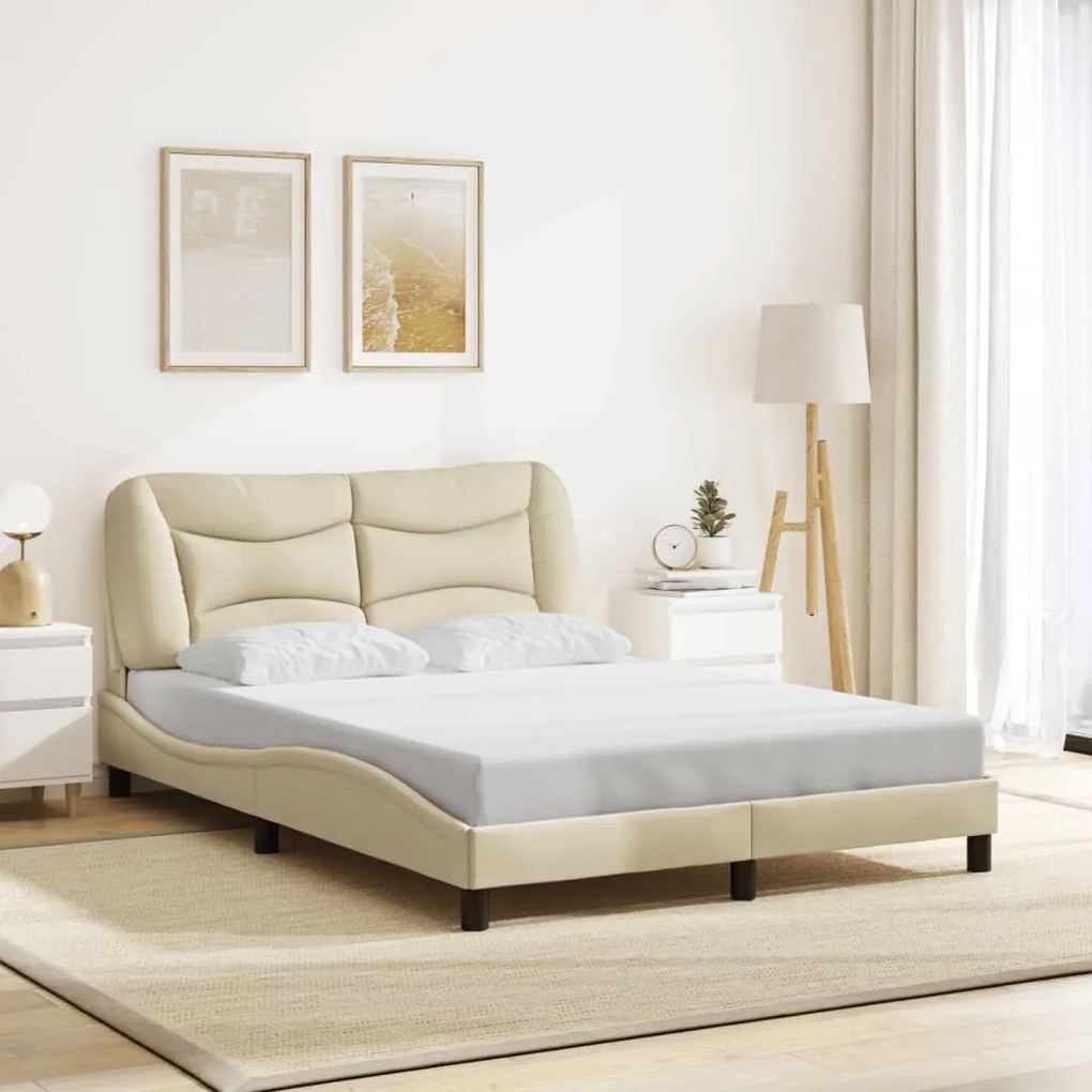 Estrutura de cama c/ cabeceira 120x200 cm tecido cor creme