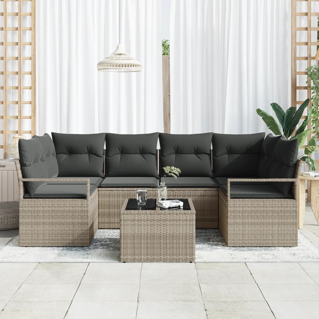Conjunto de Sofá de Jardim vidaXL com Almofadas Cinzento Claro em Ratt