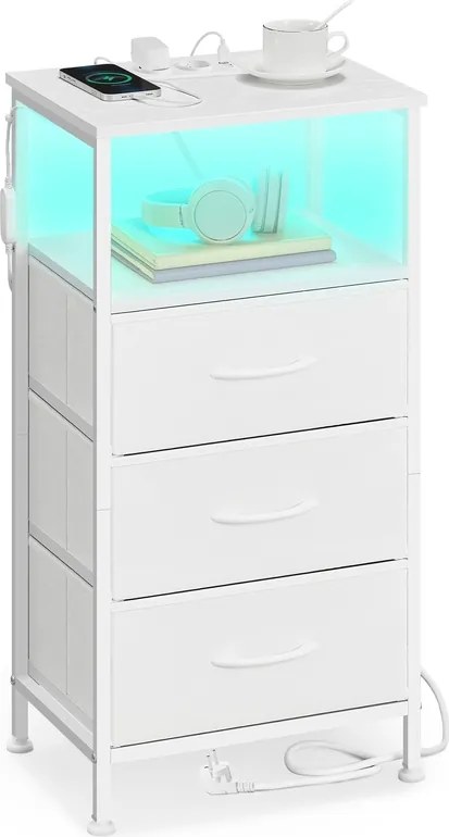 Mesa de cabeceira 30 x 39,6 x 75,9 cm com estação de carregamento e iluminação controlada por aplicaçãoColeção BELLAH , 1 compartimento aberto, 3 gave