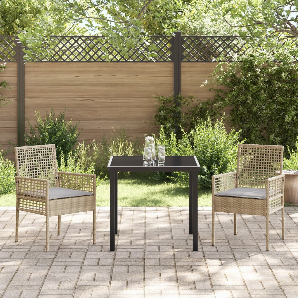 Conjunto de Jantar de Jardim com 3 Peças e Almofadas Bege em Vime Sint