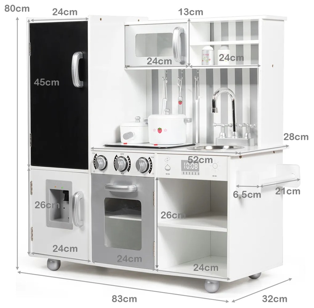 Cozinha de brincar com som Simulação de lava-loiça de ardósia Lava-loiça amovível Diversão educativa para crianças 83 x 32 x 80 cm Branco