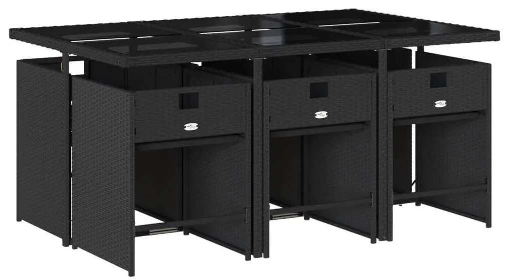 7 pcs conjunto de jantar p/ jardim c/ almofadões vime PE preto