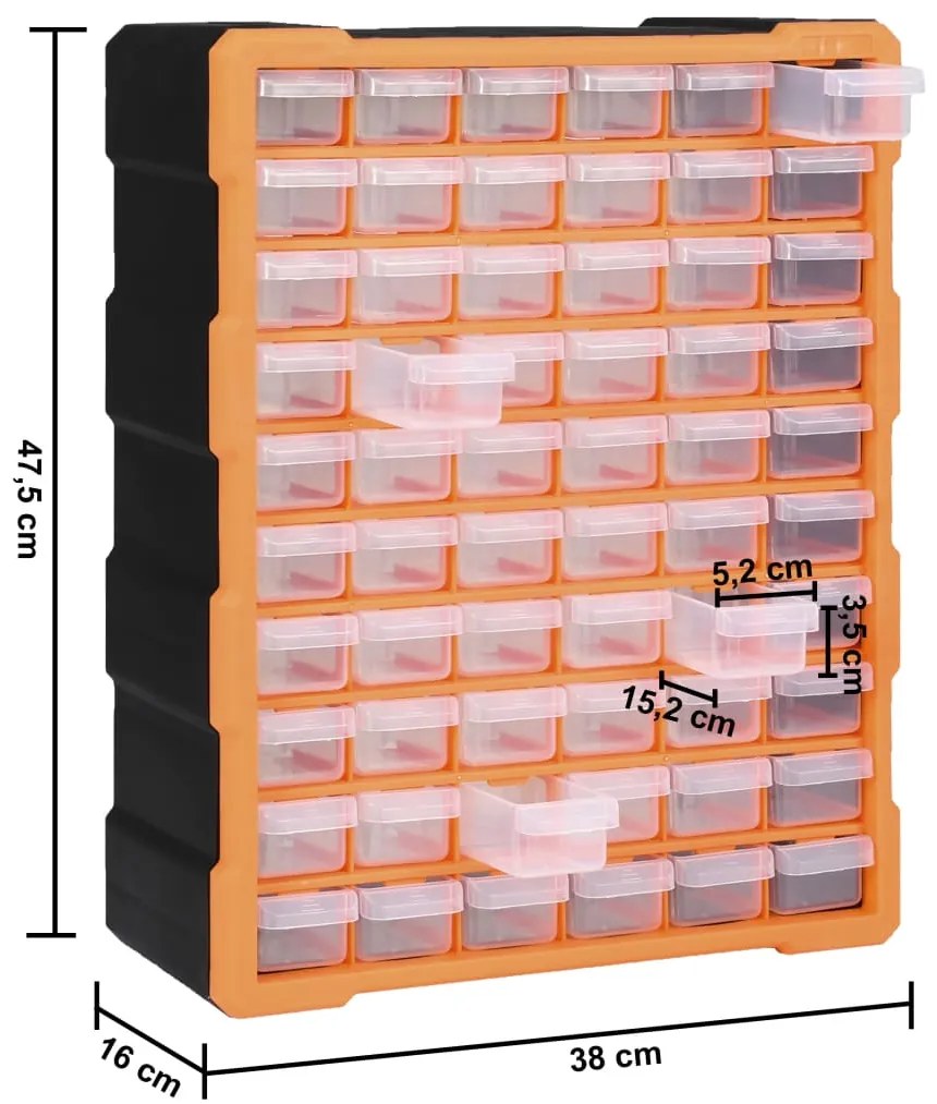Caixa organizadora com 60 gavetas 38x16x47,5 cm