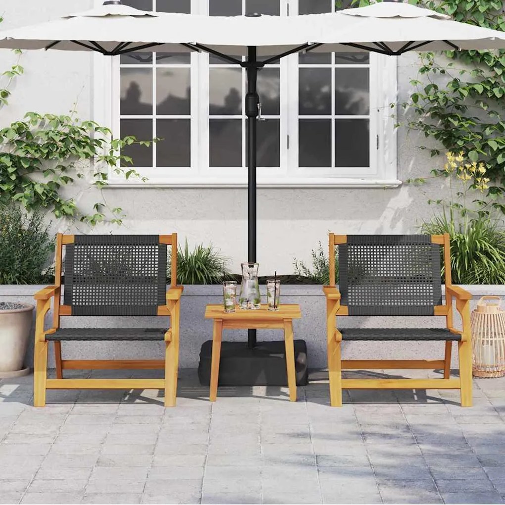 vidaXL Cadeiras de Jardim com Mesa 3 pcs Preto 45 x 45 x 40 cm
