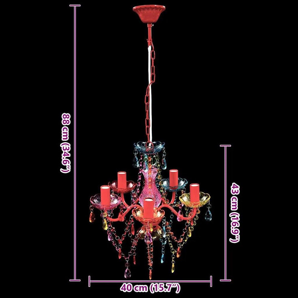 Lustre multicolor com 5 bulbos