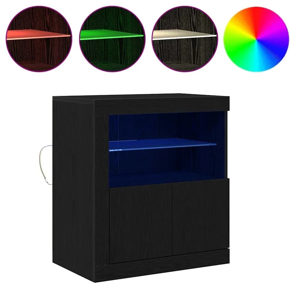 Sideboard vidaXL com luzes LED Carvalho Preto 60,5x37x67 cm