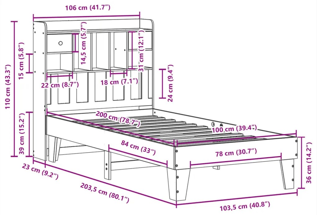 Cama sem colchão 100x200 cm pinho maciço castanho-mel