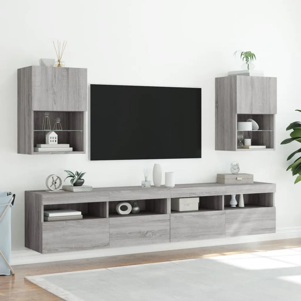 Móvel de TV com luzes LED 40,5x30x60 cm cinzento sonoma