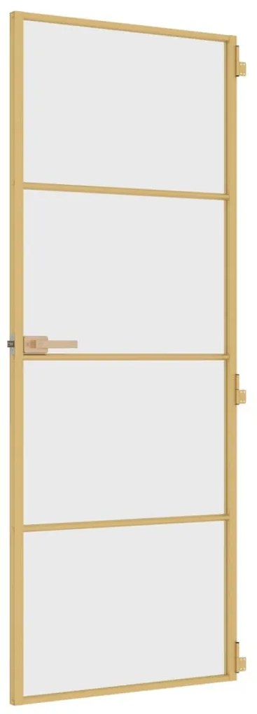 Porta interior 76x201,5 cm vidro temperado e alumínio dourado