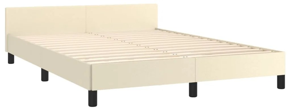 Estrutura de cama c/ cabeceira couro artificial 140x200cm creme