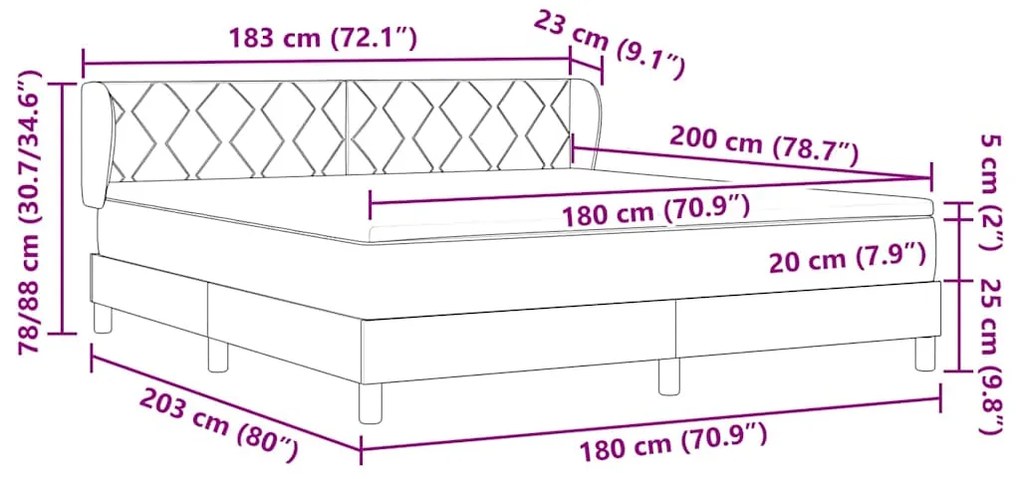 Cama Box com Colchão vidaXL Cinza Escuro 180x200 cm em Tecido