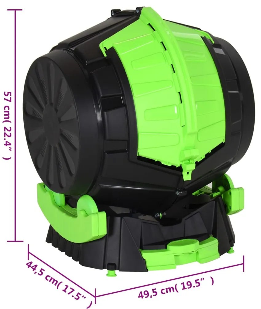 Compostor de tambor giratório 49,5x44,5x57 cm 50 L