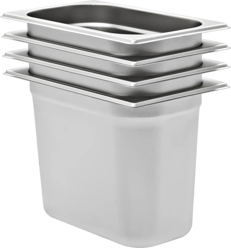 vidaXL Recipientes gastronorm 4 pcs GN 1/4 200 mm aço inoxidável