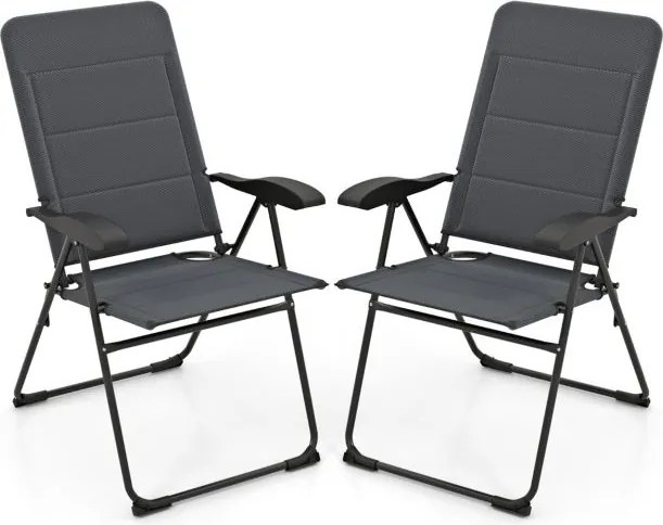 Conjunto de 2 cadeiras de jardim com encosto ajustável em 7 posições, cadeiras dobráveis para varanda, cor cinza.