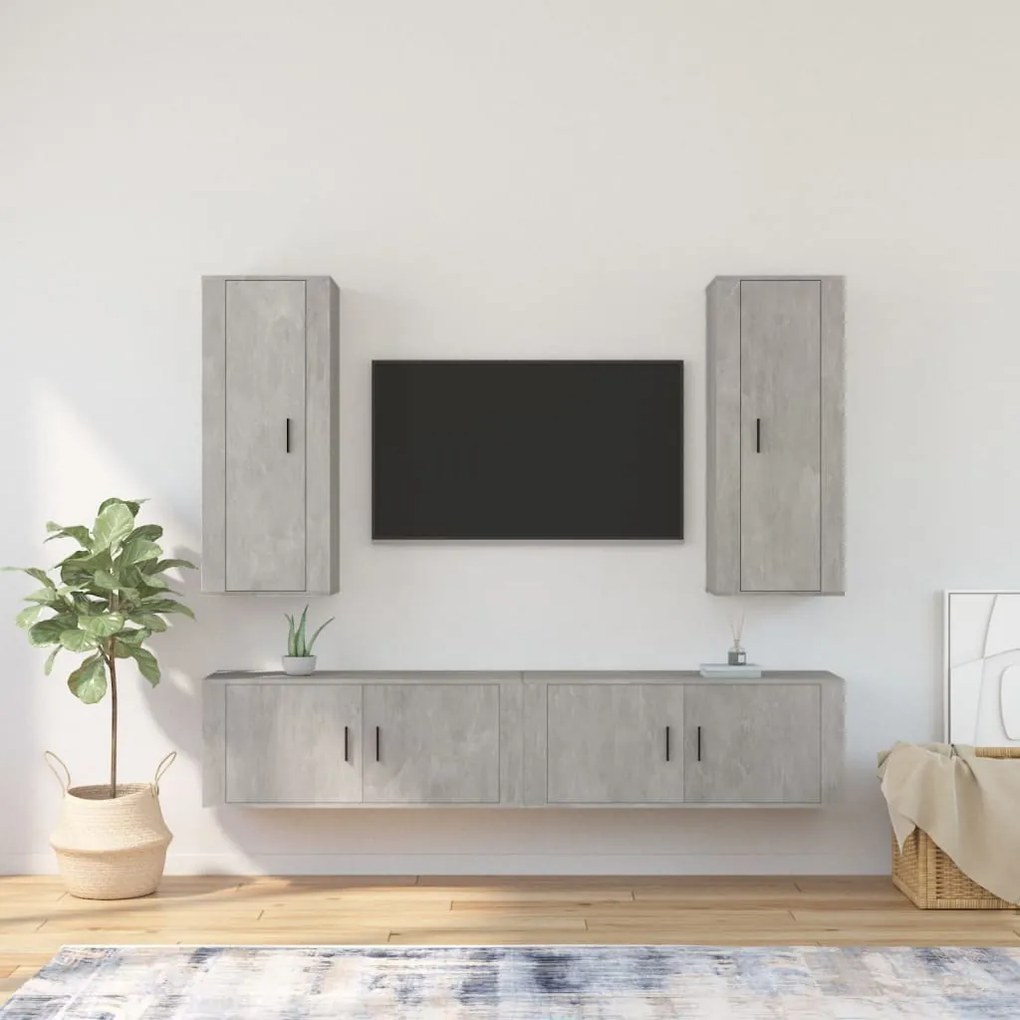 vidaXL Conjunto móveis de TV 4 pcs madeira processada cinzento cimento
