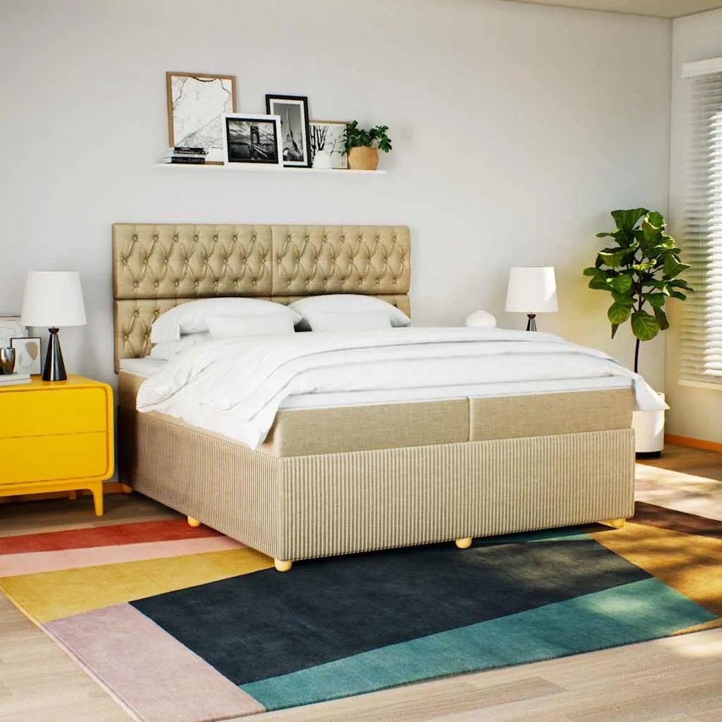 vidaXL Cama com molas/colchão 200x200 cm tecido cor creme