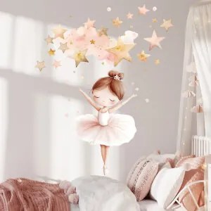 Autocolantes de parede para crianças - Bailarina e estrelas