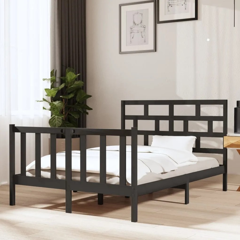 vidaXL Estrutura de cama 140x190 cm madeira de pinho maciça cinzento