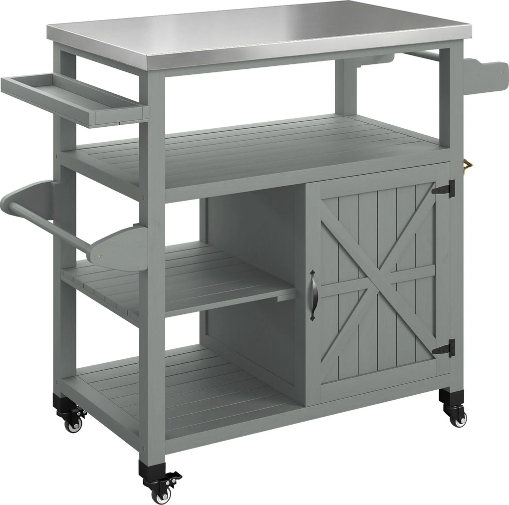 Outsunny Carrinho de jardim carrinho de churrasco com rodízios com tampo em aço inoxidável 107x49,5x92,5cm cinza | Aosom Portugal