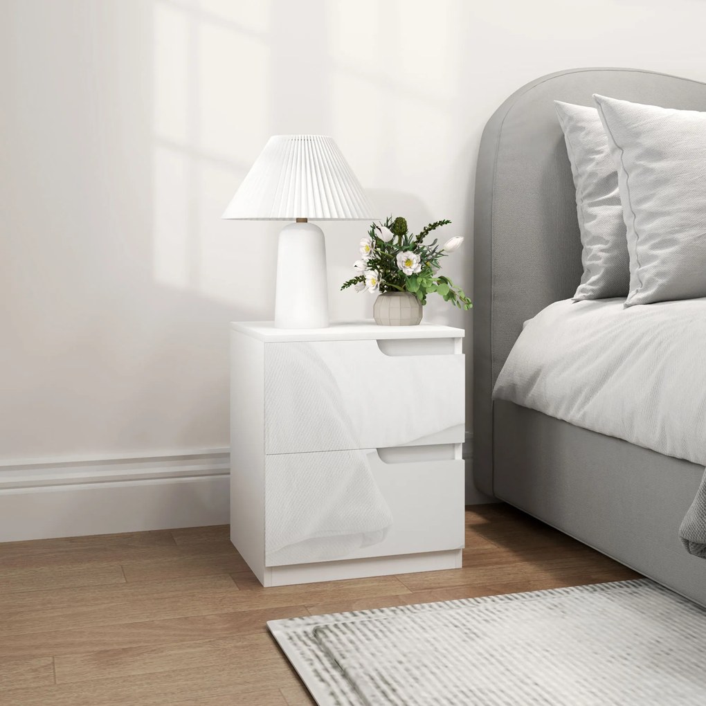 Mesa de Cabeceira Moderna Mesa de Cabeceira com Gavetas Mesa Auxiliar para Dormitório Sala de Estar 40x40x48 cm Branco