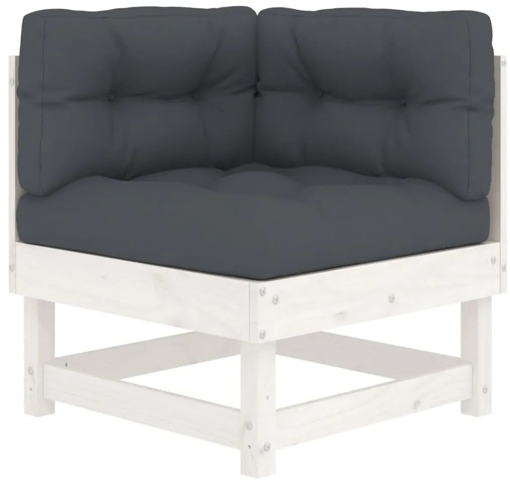 6pcs conjunto lounge jardim c/ almofadões madeira maciça branco