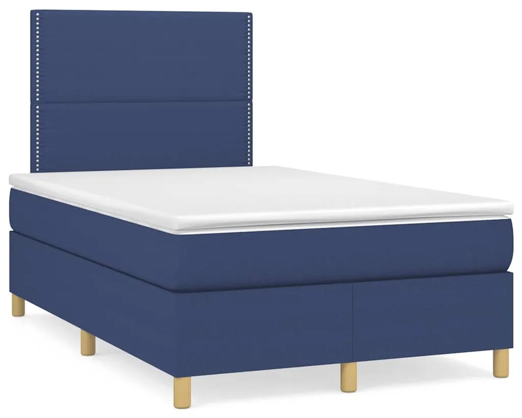 Cama boxspring com colchão 120x190 cm tecido azul