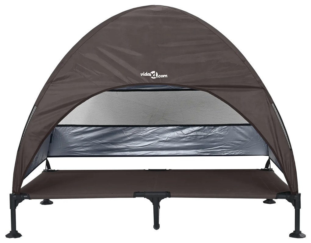 Cama Elevada para Cães com Toldo Removível Marrom XL Aço