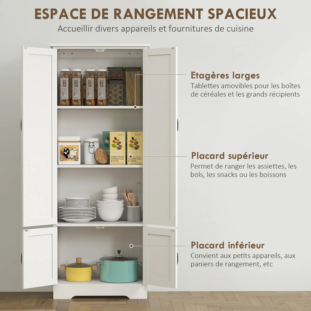 Armário de cozinha contemporâneo 60 x 30 x 153 cm com múltiplas opções de arrumação, 2 armários e 3 prateleiras, em MDF (painéis de partículas) branco