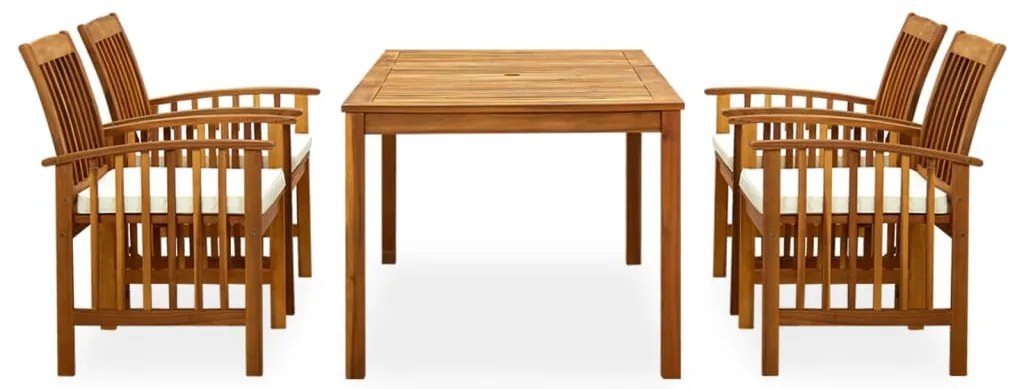 5 pcs conjunto de jantar p/ jardim c/ almofadões acácia maciça