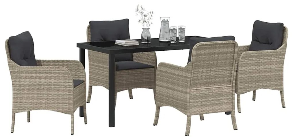 Conjunto de Jantar de Jardim com Almofadas Cinzento-claro Vime PE