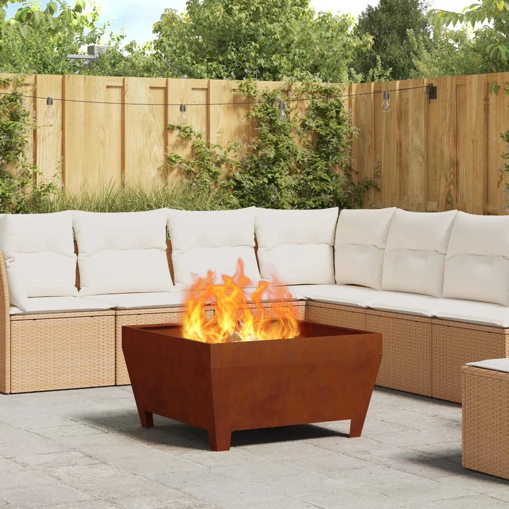 vidaXL Fire Pit Castanho 80 x 80 x 43 cm Aço resistente às intempéries