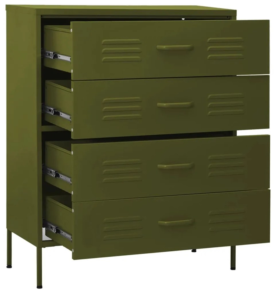 Cómoda/aparador com gavetas aço 80x35x101,5 cm verde-azeitona