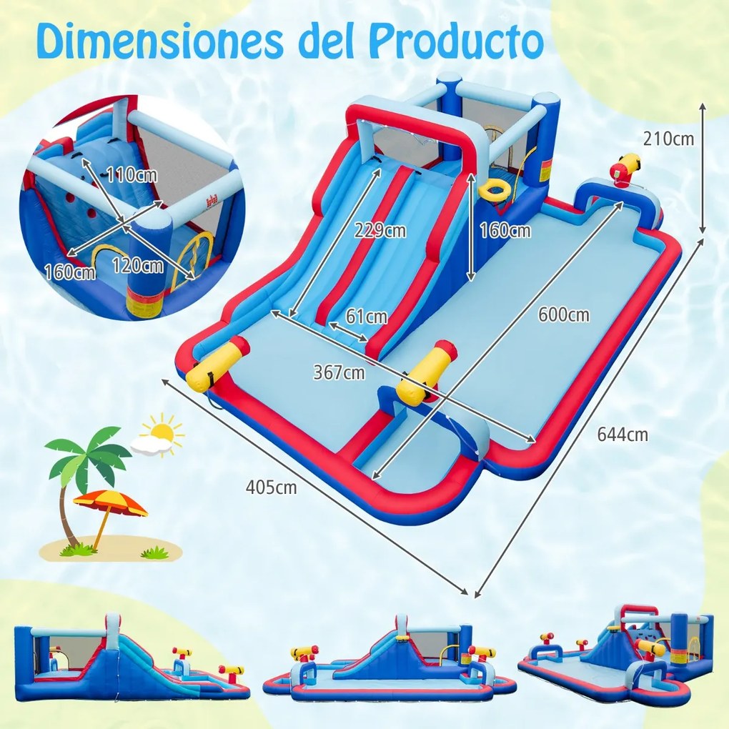 Castelo Parque de escorregas aquáticos insuflável para crianças Casa de saltos com área de escalada e salto 3 canhões de água insufláveis sem Compress