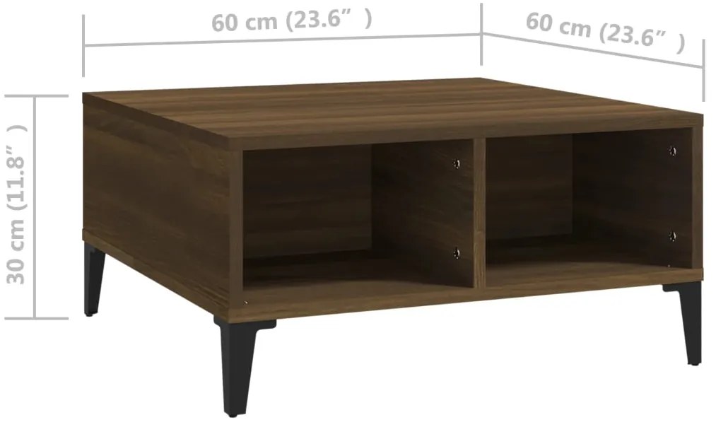Mesa de centro 60x60x30 cm aglomerado cor carvalho castanho